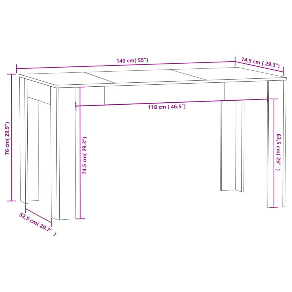 Spisebord Kjøkkenbord hvit 140x74,5x76 cm konstruert tre