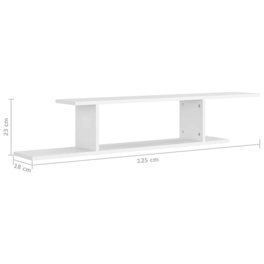 Vegghylle hvit 125x18x23 cm konstruert tre