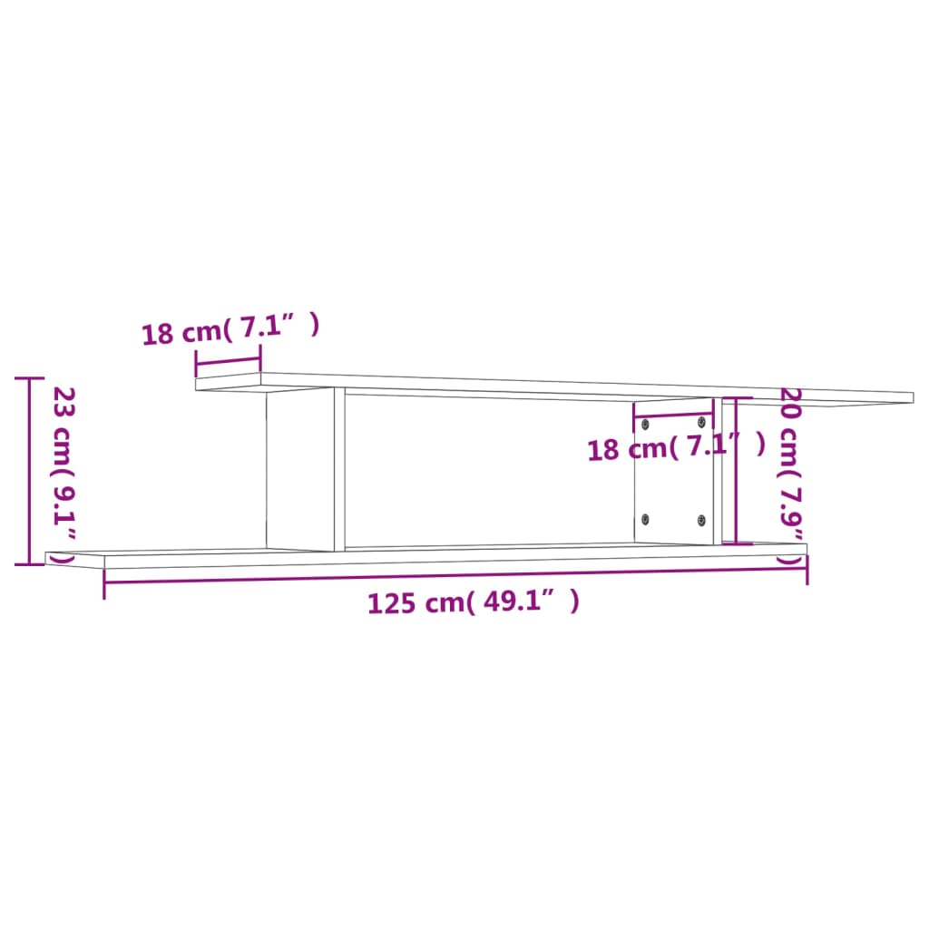 Vegghylle sonoma eik 125x18x23 cm konstruert tre