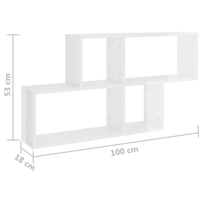 Vegghylle hvit høyglans 100x18x53 cm konstruert tre