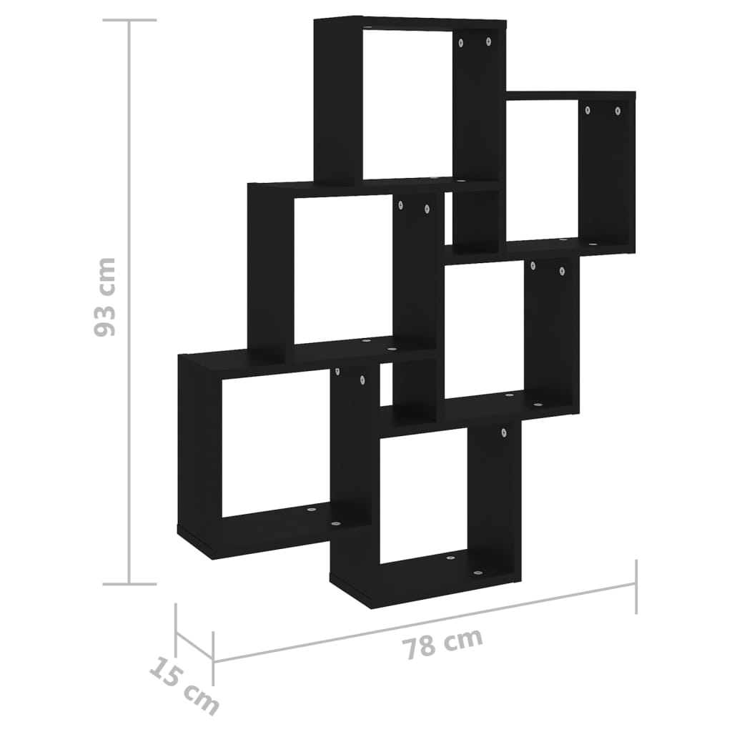 Vegghylle Kubeformet svart 78x15x93 cm sponplate