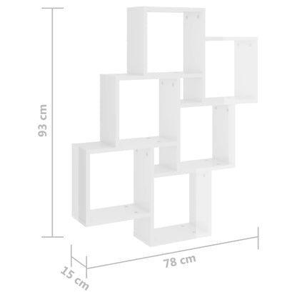 Vegghylle Kubeformet hvit høyglans 78x15x93 cm sponplate