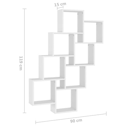 Vegghylle Kubeformet hvit 90x15x119 cm sponplate