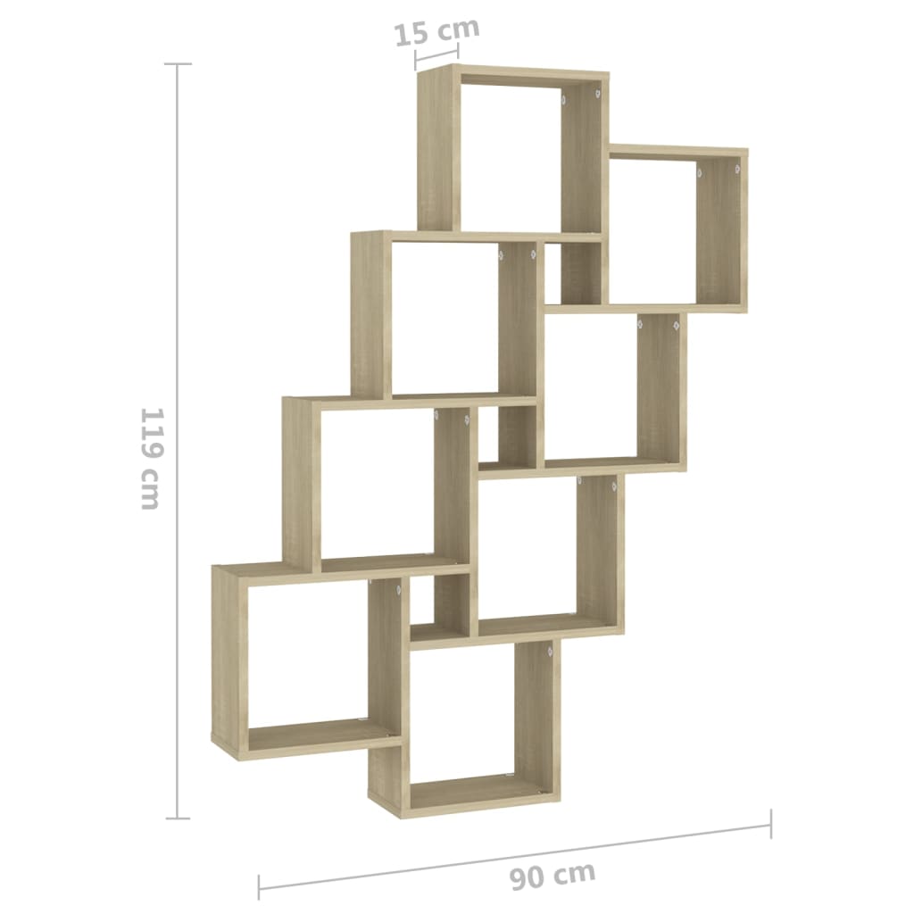 Vegghylle Kubeformet sonoma eik 90x15x119 cm konstruert tre