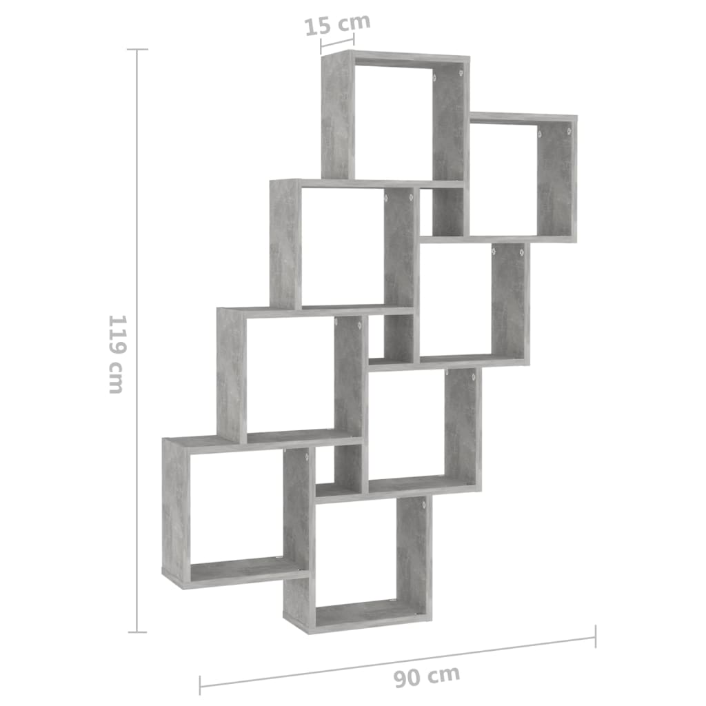 Vegghylle Kubeformet betonggrå 90x15x119 cm konstruert tre