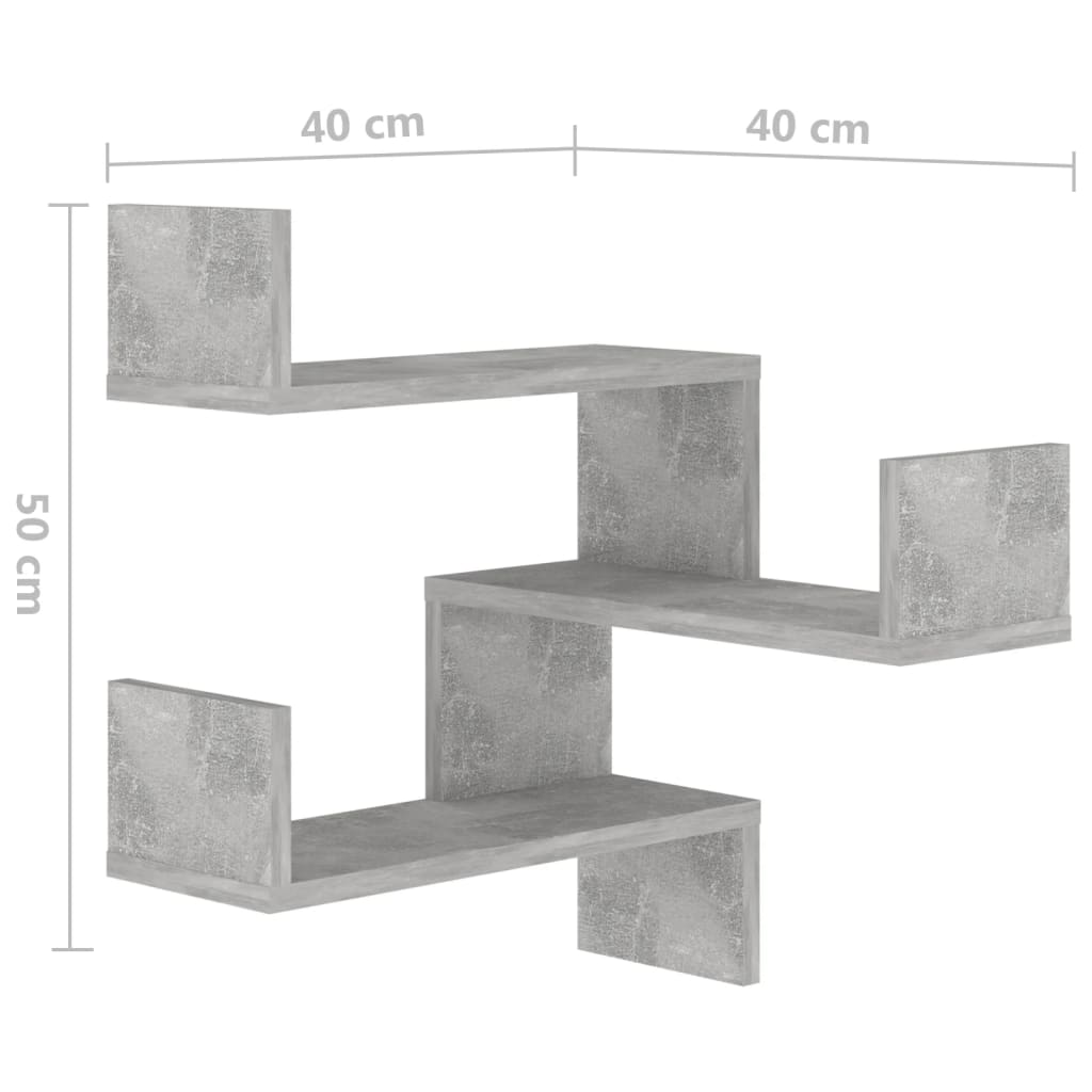 Hjørnehylle Veggmontert betonggrå 40x40x50 cm konstruert tre