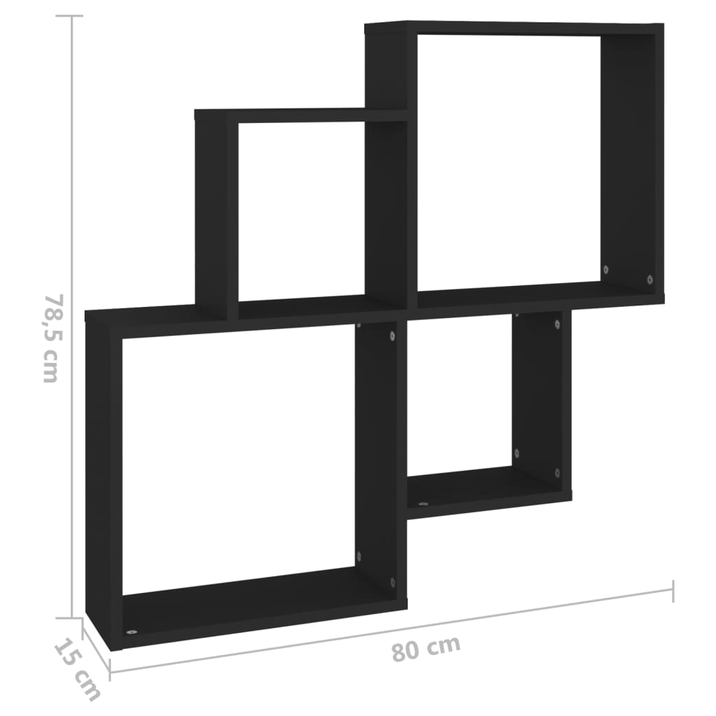 Vegghylle Kubeformet svart 80x15x78,5 cm konstruert tre