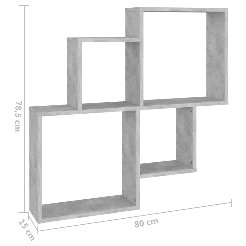 Vegghylle Kubeformet betonggrå 80x15x78,5 cm konstruert tre