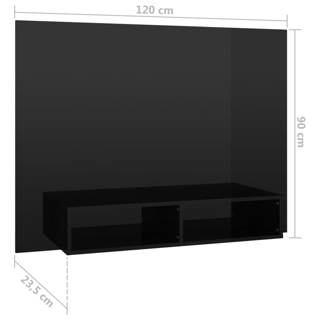 TV-benk Veggmontert høyglans svart 120x23,5x90cm konstruert tre