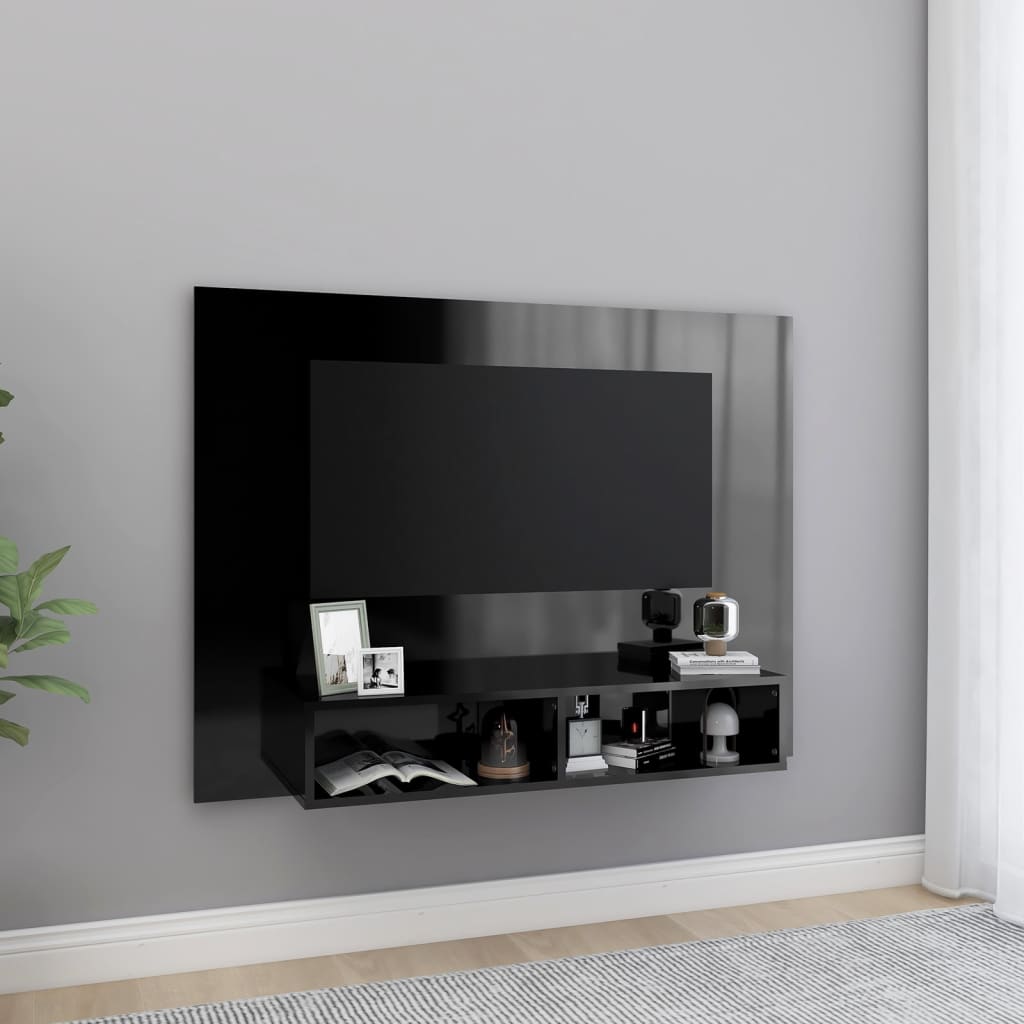 TV-benk Veggmontert høyglans svart 120x23,5x90cm konstruert tre