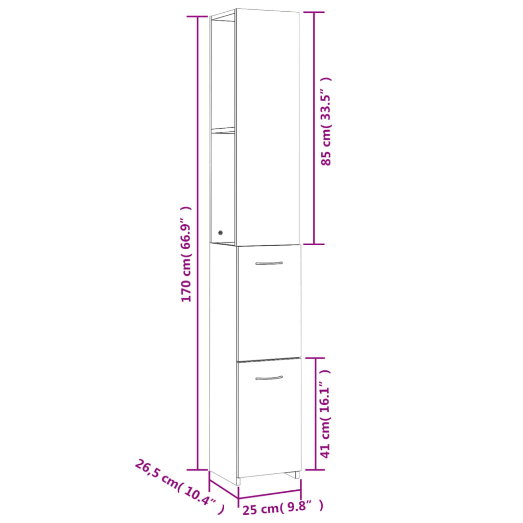 Baderomsskap betonggrå 25x26,5x170 cm konstruert tre