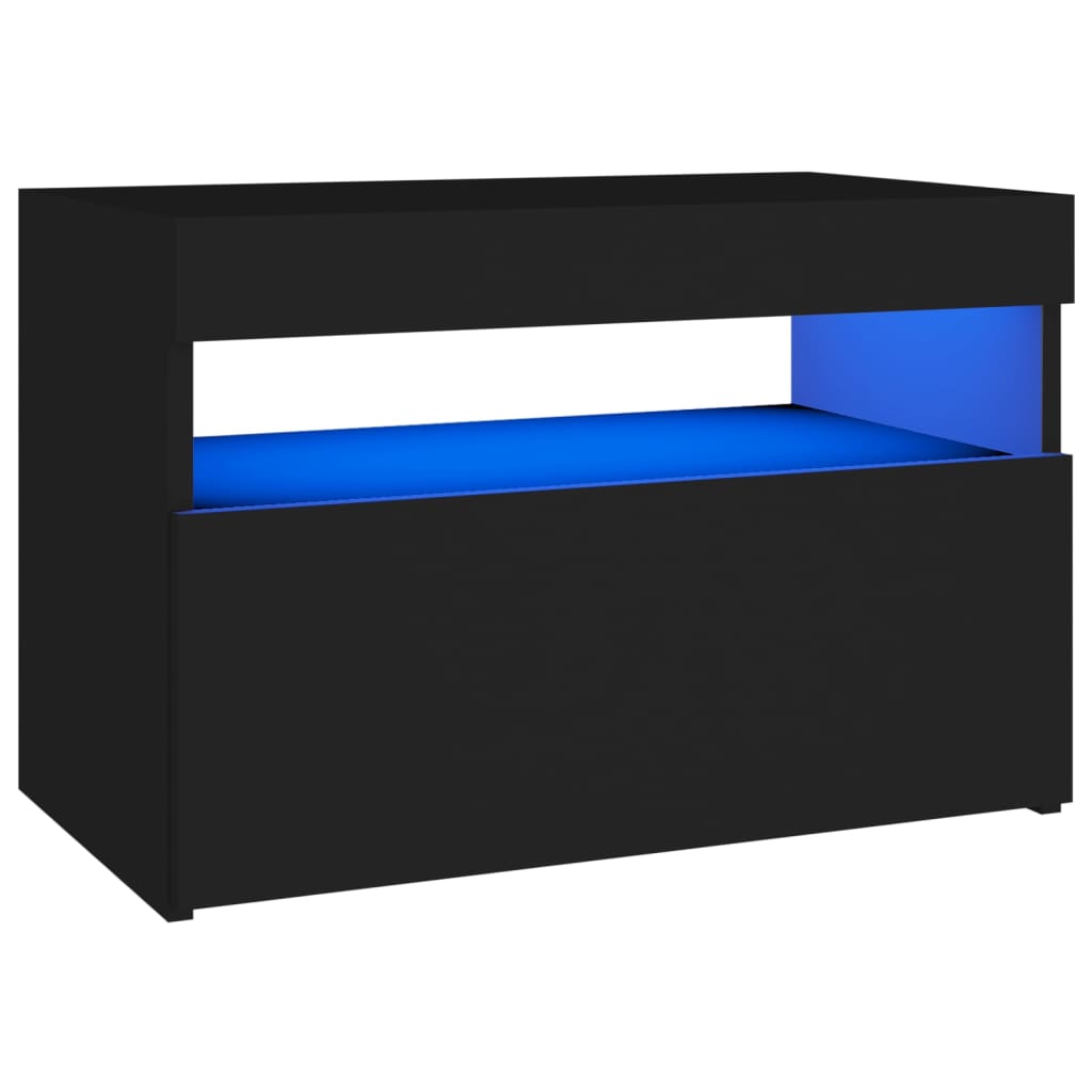 Nattbord med LED-lys svart 60x35x40 cm konstruert tre