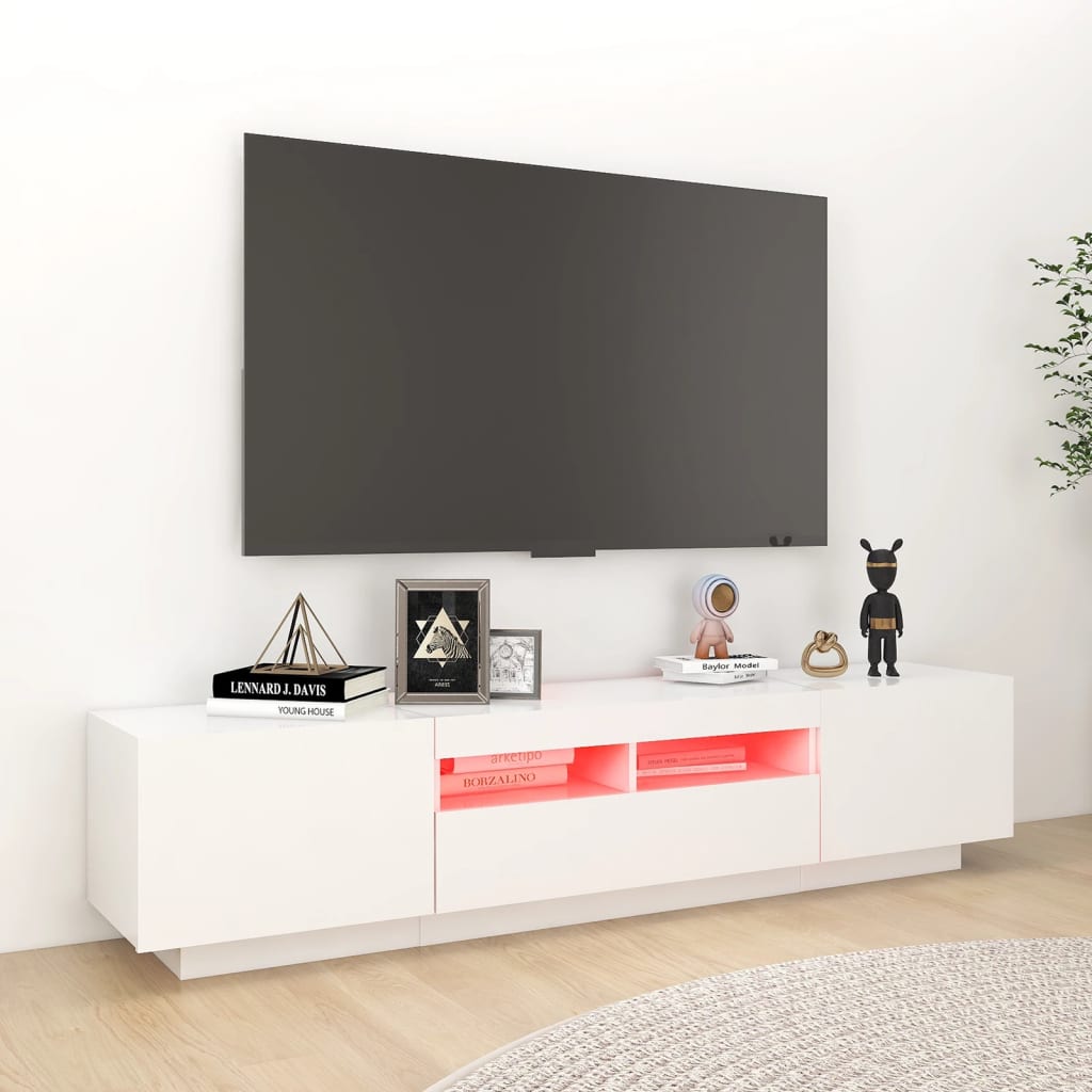TV-Møbel Hvit TV-benk med LED-lys 180x35x40 cm