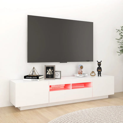 TV-Møbel Hvit TV-benk med LED-lys 180x35x40 cm