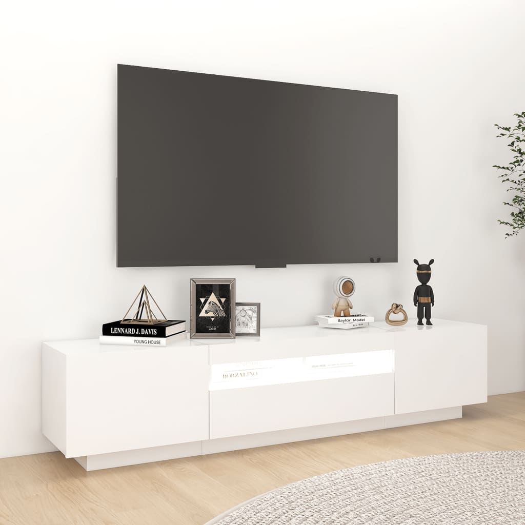 TV-Møbel Hvit TV-benk med LED-lys 180x35x40 cm