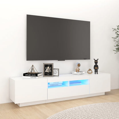 TV-Møbel Hvit TV-benk med LED-lys 180x35x40 cm