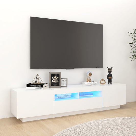 TV-Møbel Hvit TV-benk med LED-lys 180x35x40 cm
