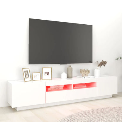 TV-Møbel Hvit TV-benk med LED-lys 200x35x40 cm