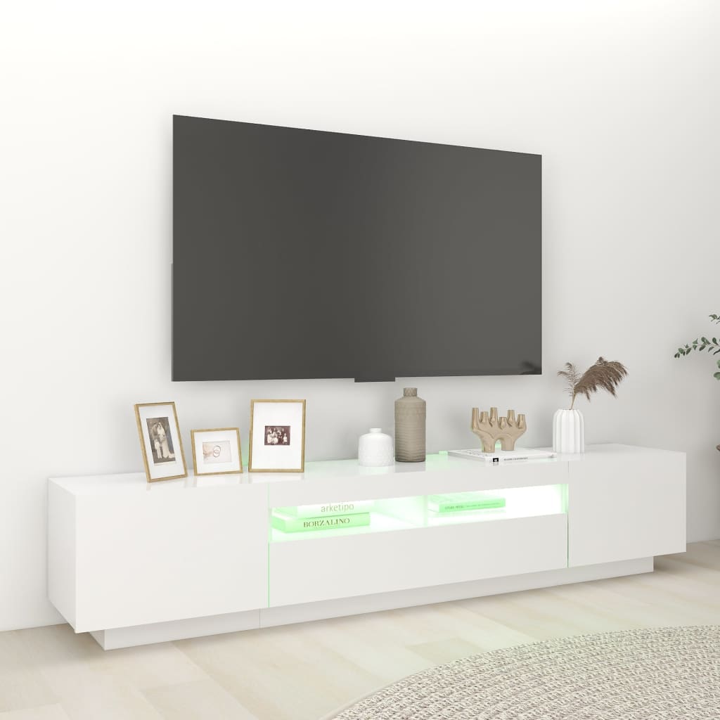 TV-Møbel Hvit TV-benk med LED-lys 200x35x40 cm