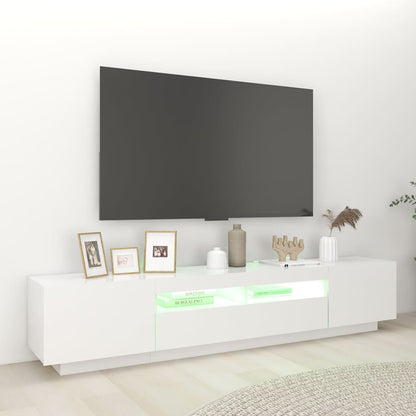 TV-Møbel Hvit TV-benk med LED-lys 200x35x40 cm