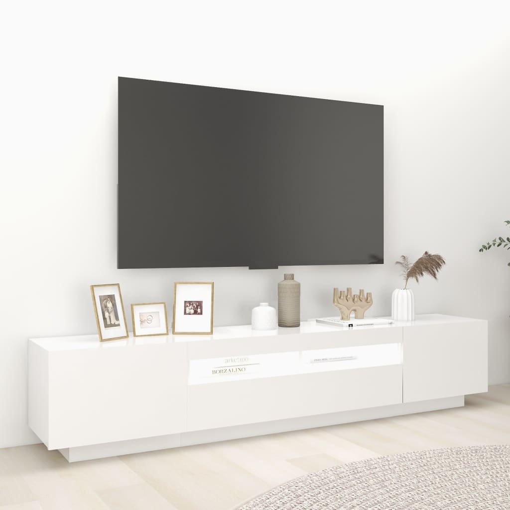 TV-Møbel Hvit TV-benk med LED-lys 200x35x40 cm