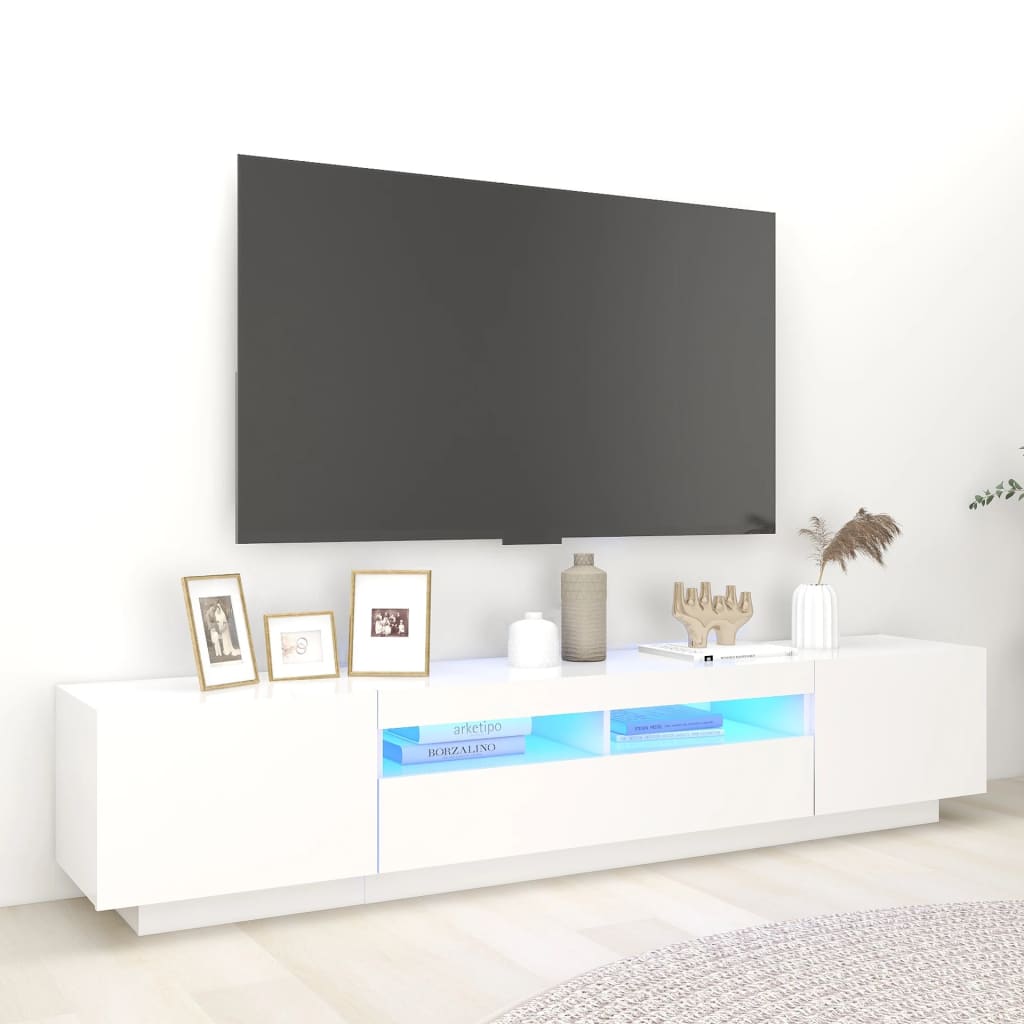 TV-Møbel Hvit TV-benk med LED-lys 200x35x40 cm