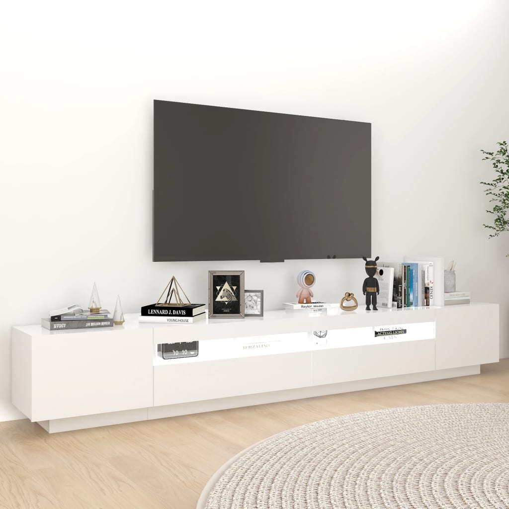 TV-Møbel Hvit TV-benk med LED-lys 260x35x40 cm