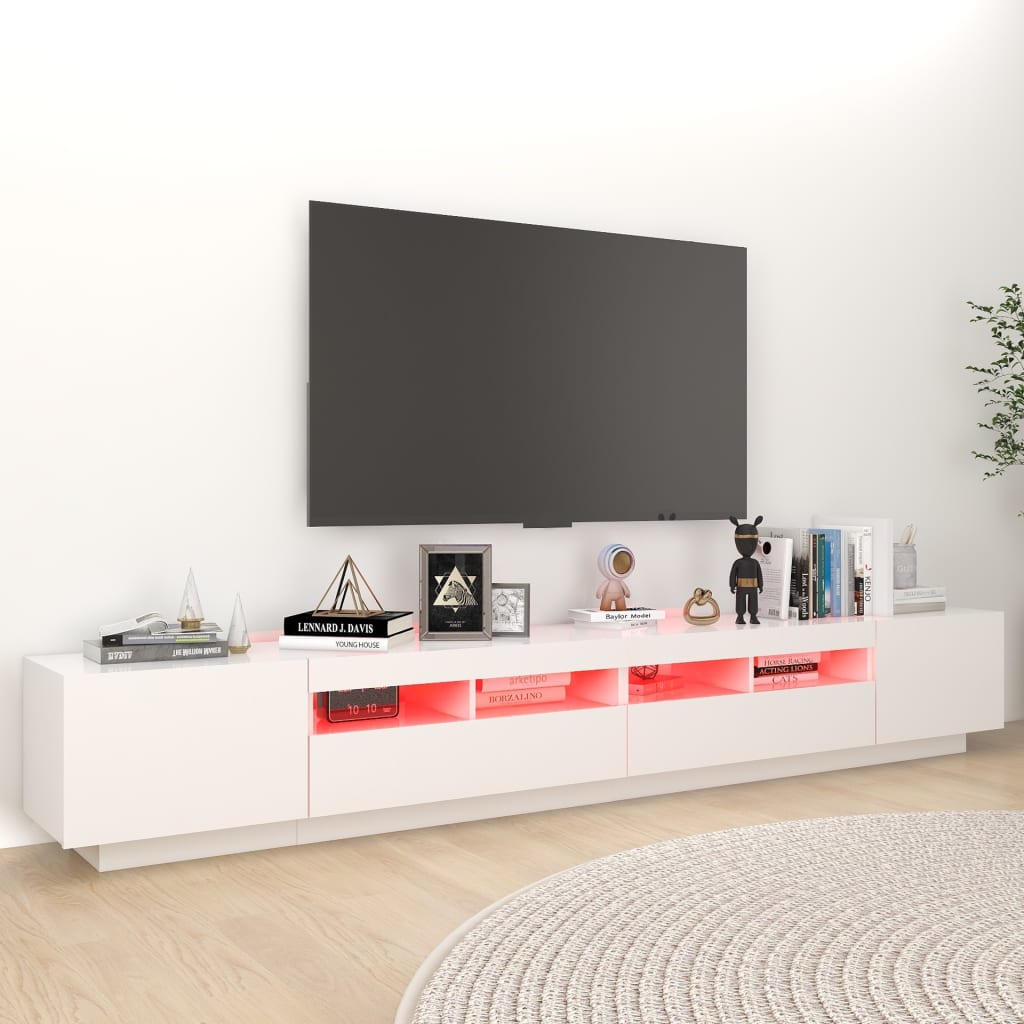 TV-Møbel Hvit TV-benk med LED-lys 260x35x40 cm