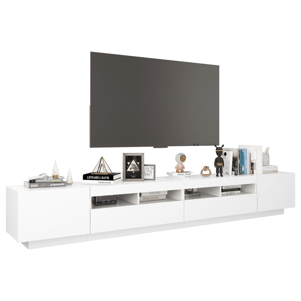 TV-Møbel Hvit TV-benk med LED-lys 260x35x40 cm