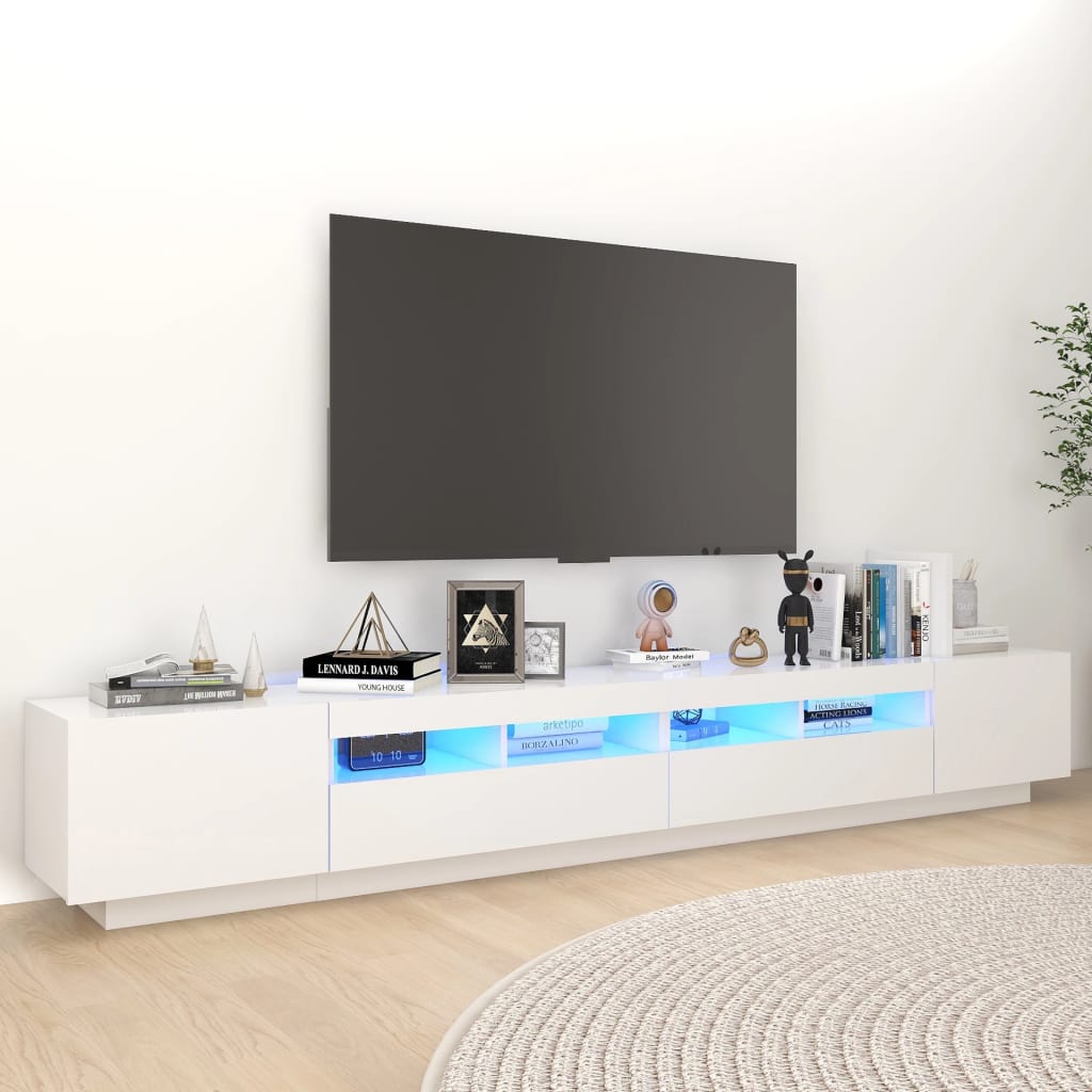 TV-Møbel Hvit TV-benk med LED-lys 260x35x40 cm