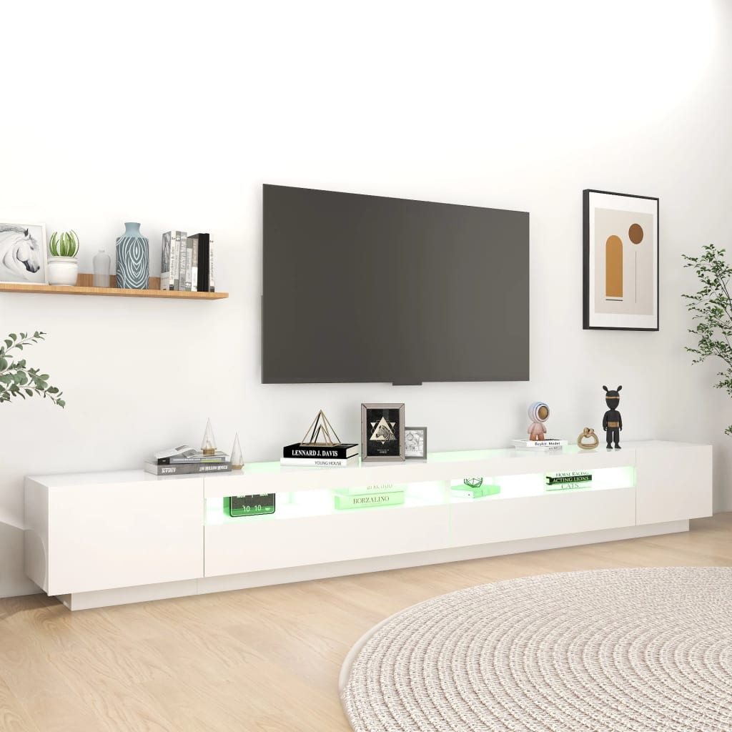 TV-Møbel Hvit TV-benk med LED-lys 300x35x40 cm