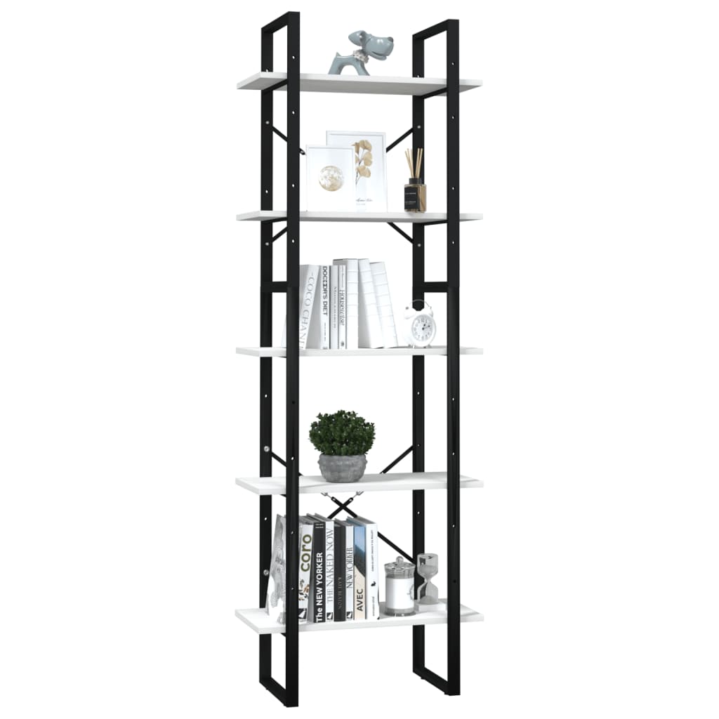 Bokhylle Svart Hvit 5 nivåer 60x30x175 cm heltre furu