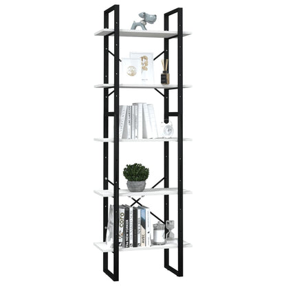 Bokhylle Svart Hvit 5 nivåer 60x30x175 cm heltre furu