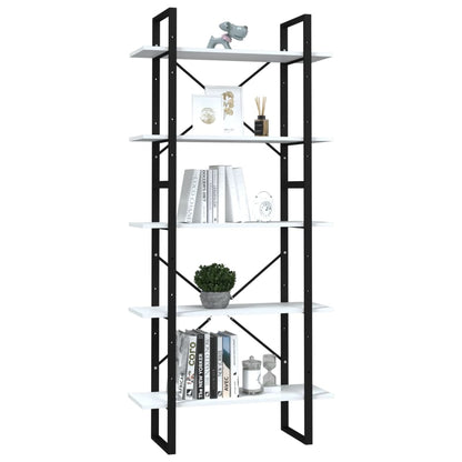Bokhylle Svart Hvit 5 nivåer 80x30x175 cm