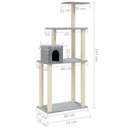 Kattemøbel Kloretre med klorestolper i sisal lysegrå 147 cm