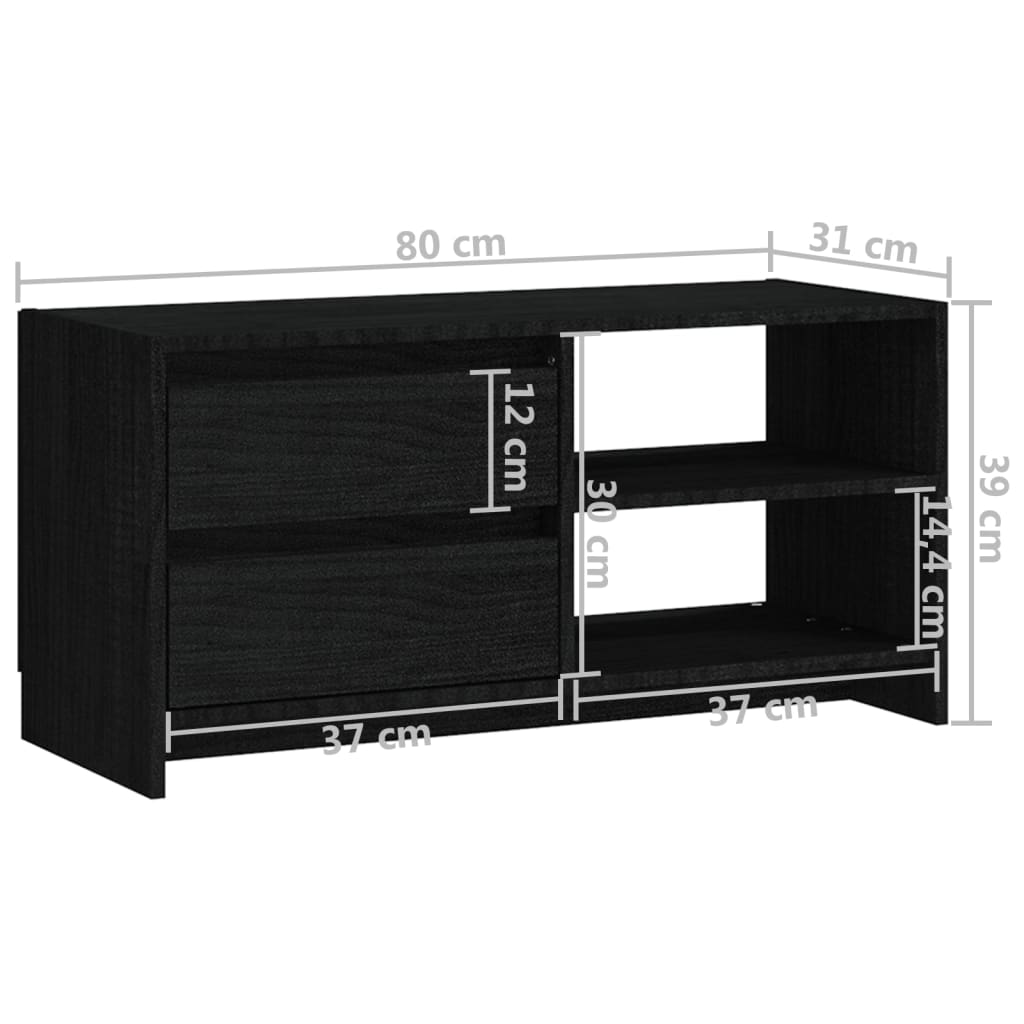 TV-benk 80x31x39 cm heltre furu svart