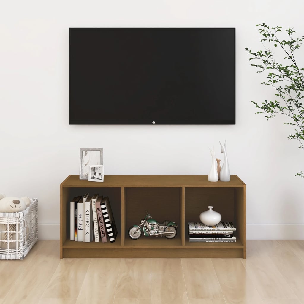 TV-benk honningbrun 104x33x41 cm heltre furu