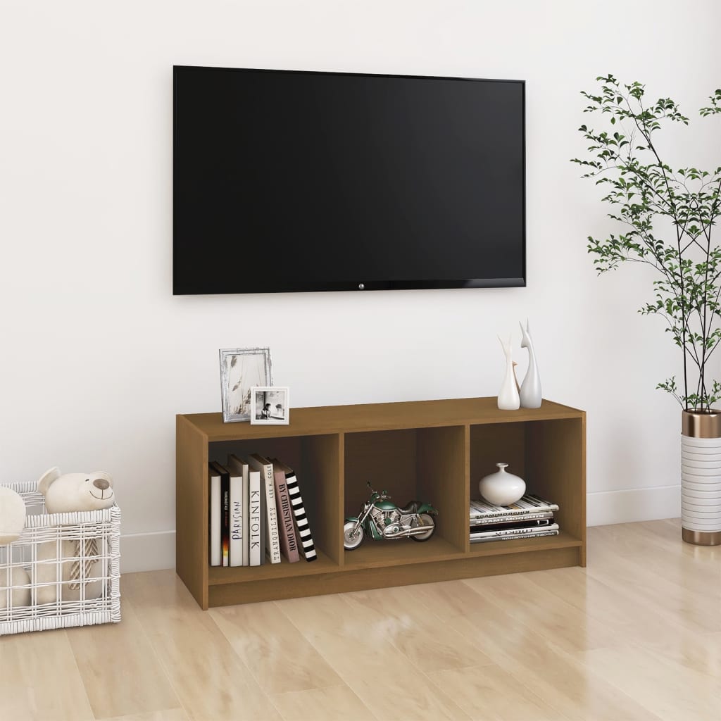 TV-benk honningbrun 104x33x41 cm heltre furu