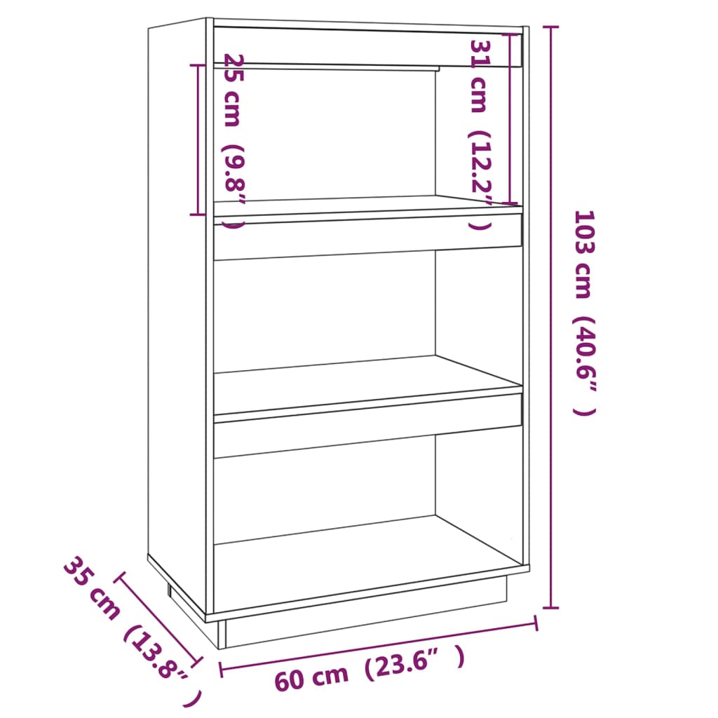 Bokhylle/Romdeler svart 60x35x103 cm heltre furu