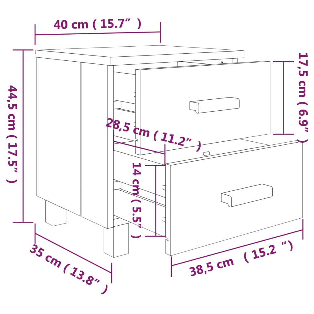 Nattbord Sengbord lysegrå HAMAR 40x35x44,5 cm heltre furu