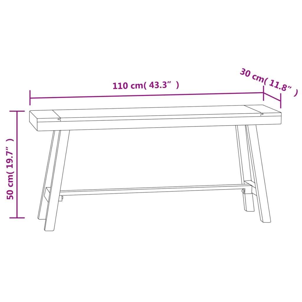 Sittebenk 110 cm heltre teak