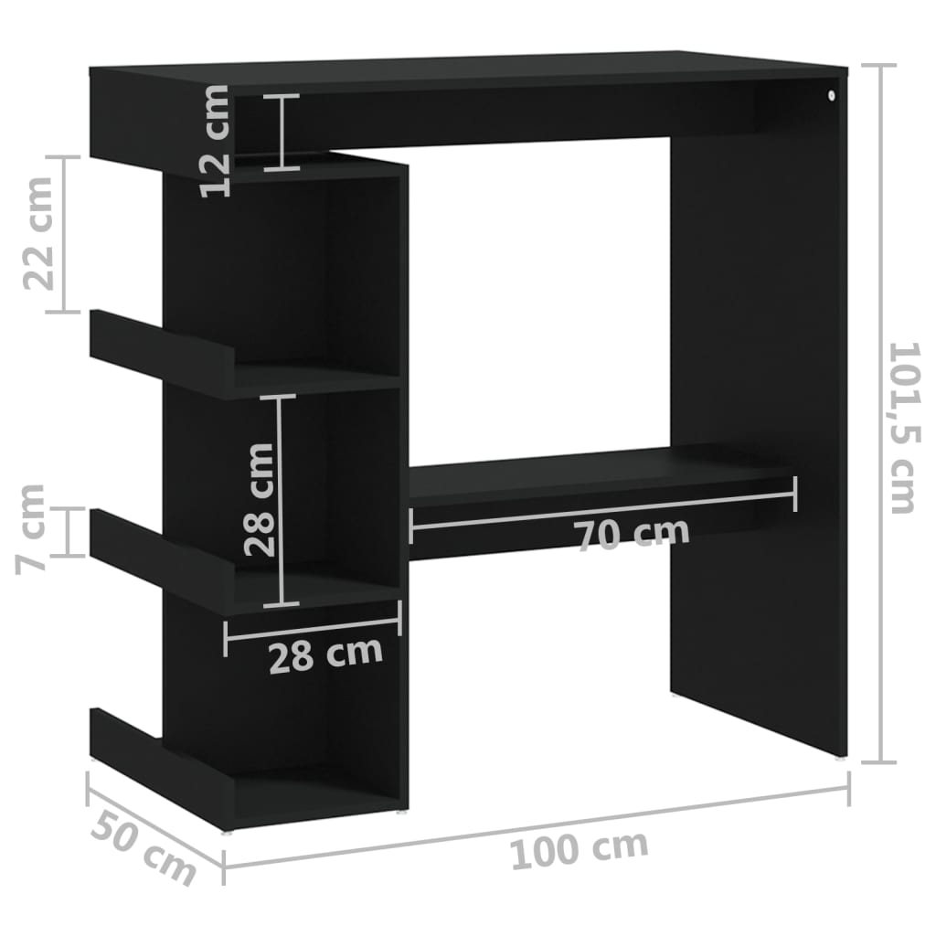 Barbord kafebord Bistrobord med oppbevaring svart 100x50x101,5 cm konstruert tre