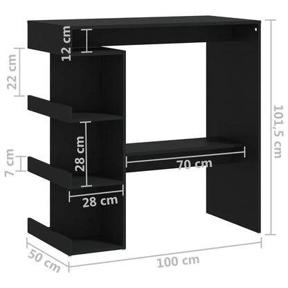 Barbord kafebord Bistrobord med oppbevaring svart 100x50x101,5 cm konstruert tre