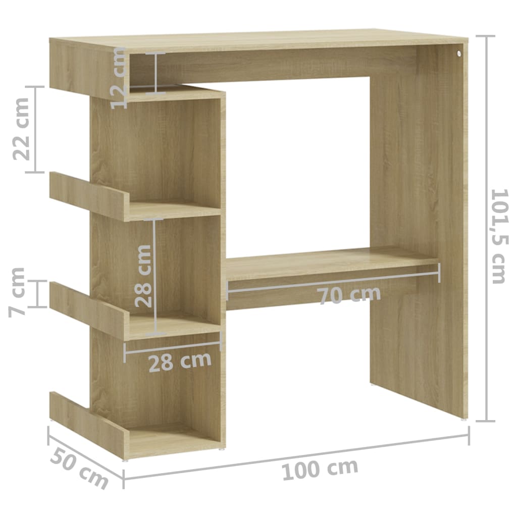 Barbord kafebord Bistrobord oppbevaring sonoma eik 100x50x101,5 cm konstruert tre