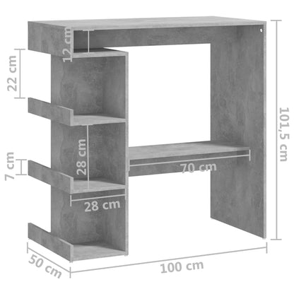 Barbord kafebord Bistrobord med oppbevaring betonggrå 100x50x101,5cm konstruert tre