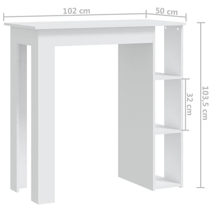 Barbord kafebord Bistrobord med hylle hvit 102x50x103,5 cm konstruert tre