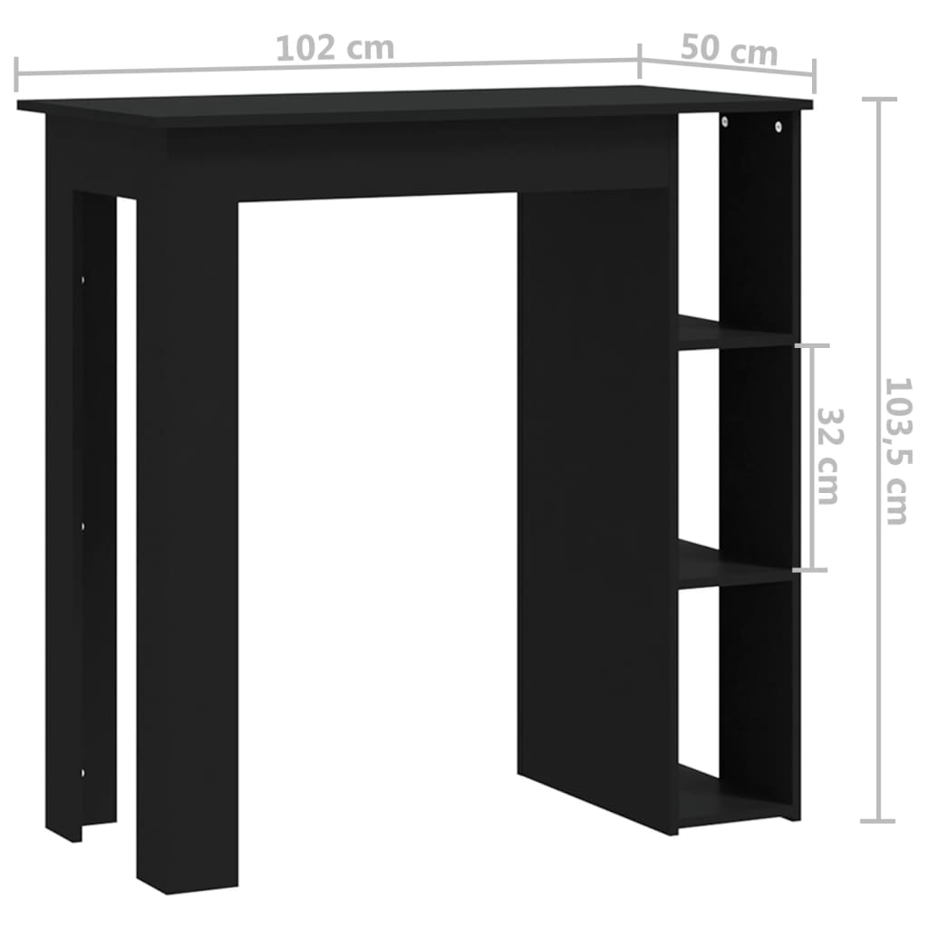 Barbord kafebord Bistrobord med hylle svart 102x50x103,5 cm konstruert tre