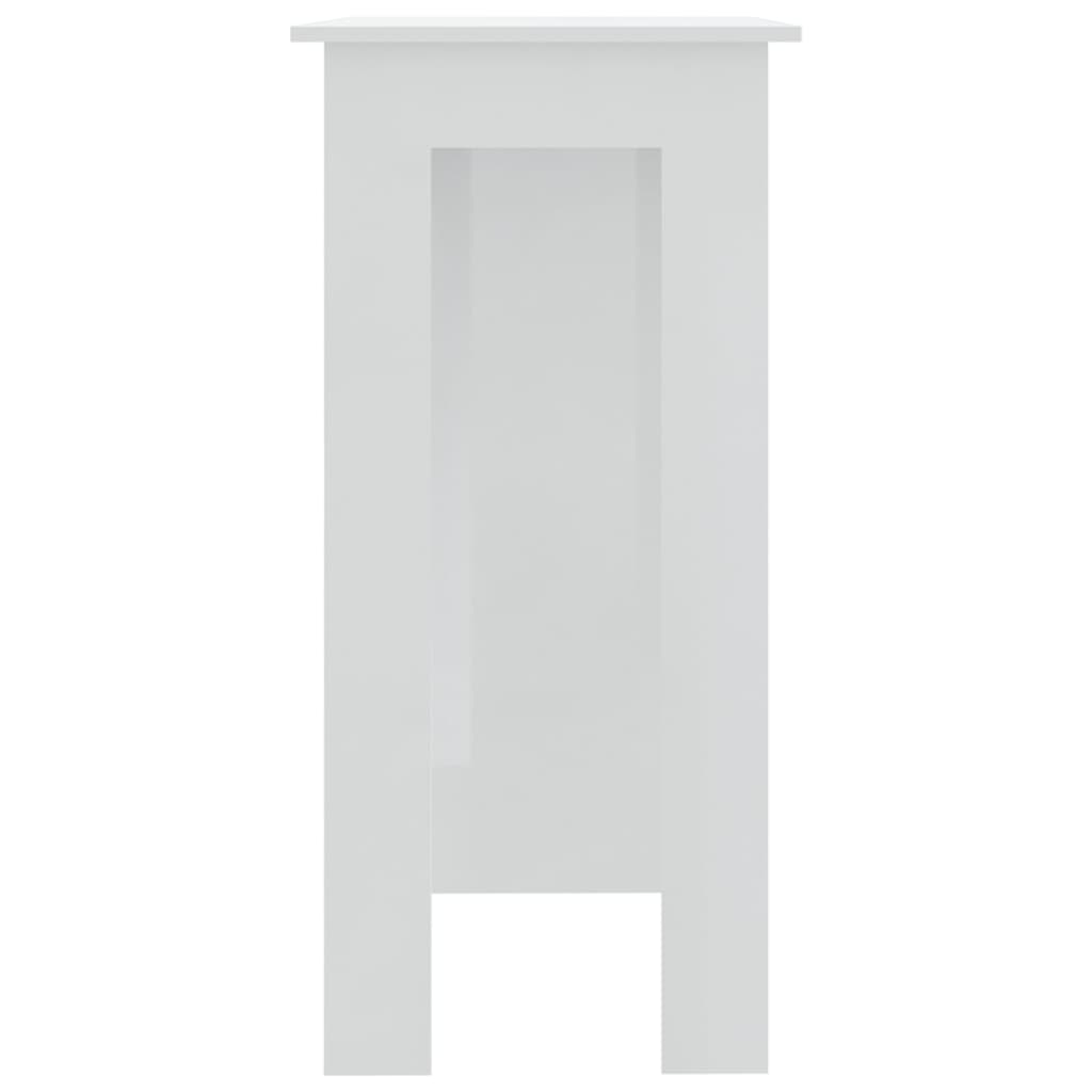 Barbord kafebord Bistrobord med hylle hvit høyglans 102x50x103,5 cm konstruert tre