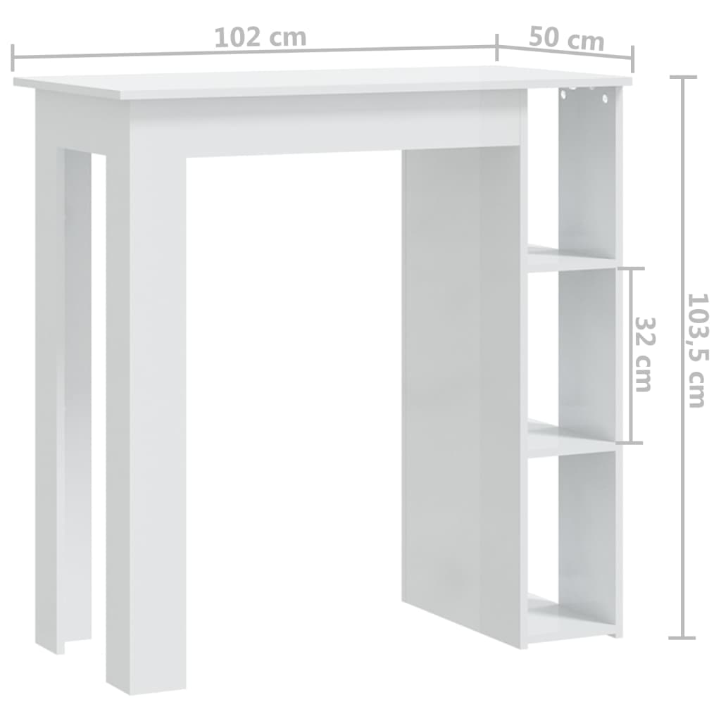 Barbord kafebord Bistrobord med hylle hvit høyglans 102x50x103,5 cm konstruert tre