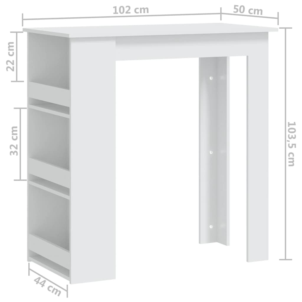 Barbord kafebord Bistrobord med oppbevaring hvit 102x50x103,5 cm konstruert tre